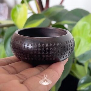 Carved Ebony Incense Burner: Heart Sutra Zen Ash Catcher